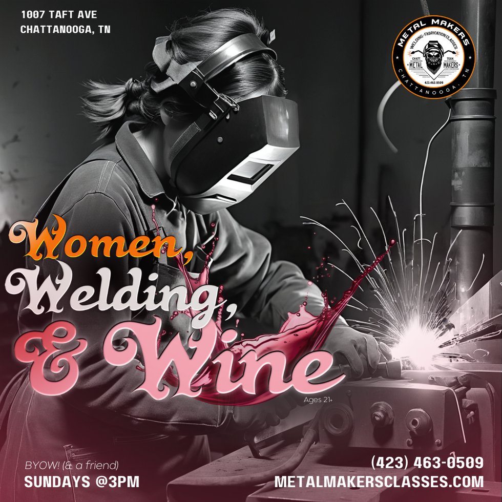 women weldiing &amp; wine graphic - 1